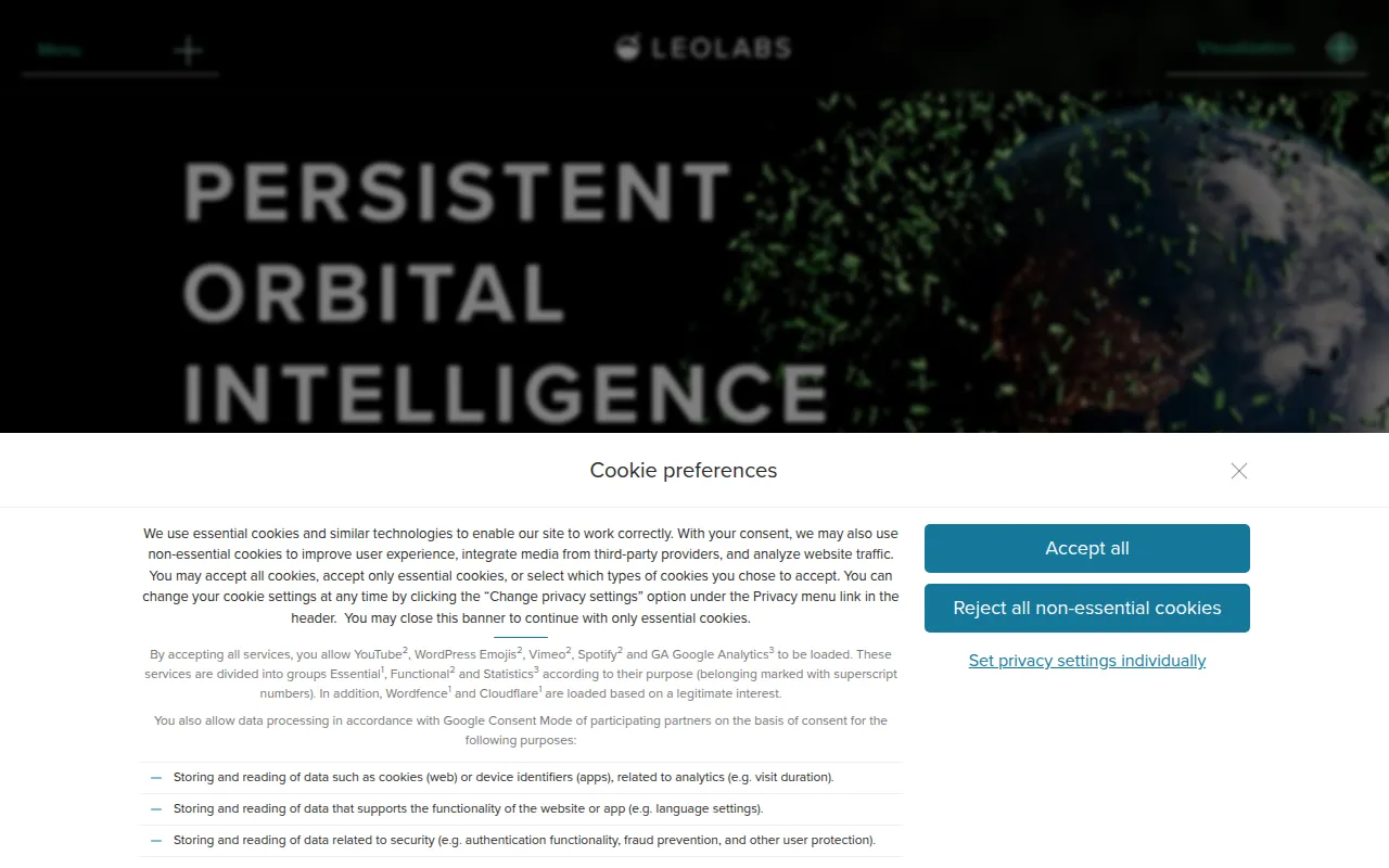 Screenshot of Home - LeoLabs | Persistent Orbital Intelligence