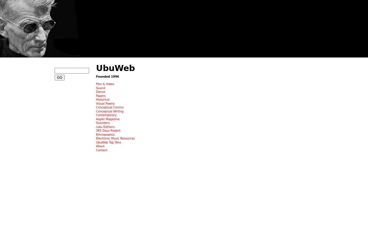 Screenshot of UbuWeb: The Avant-Garde Archive