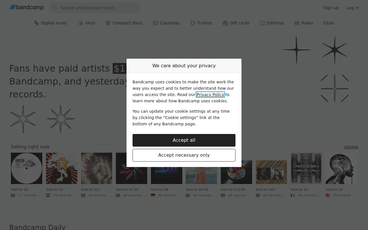 Screenshot of Bandcamp: Discover Independent Music