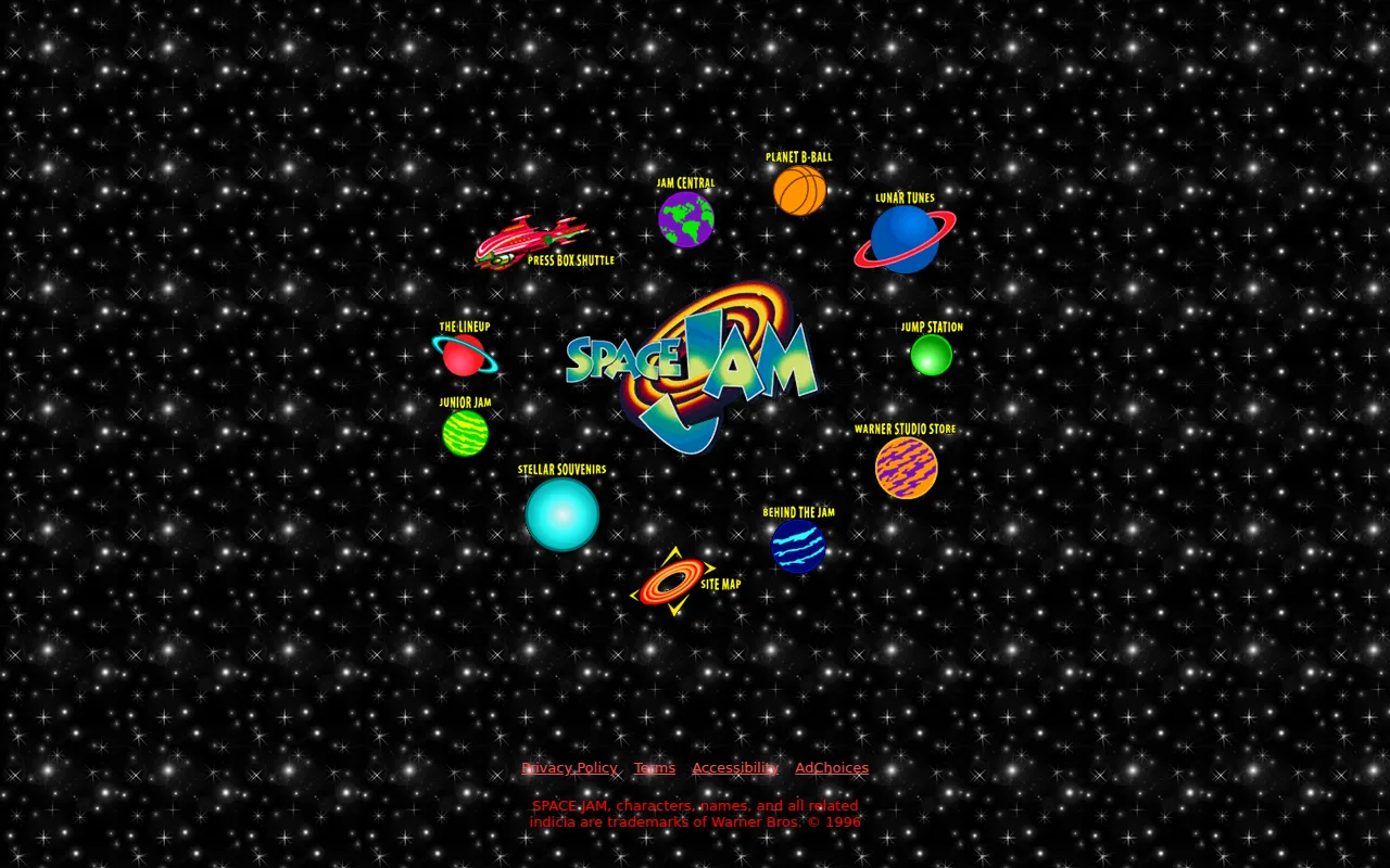 Screenshot of The Iconic 1996 Space Jam Site