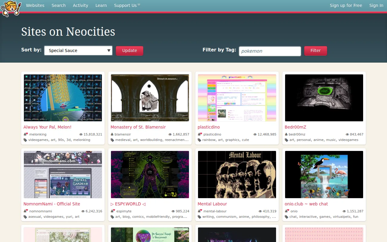 Screenshot of Explore the Neocities Web