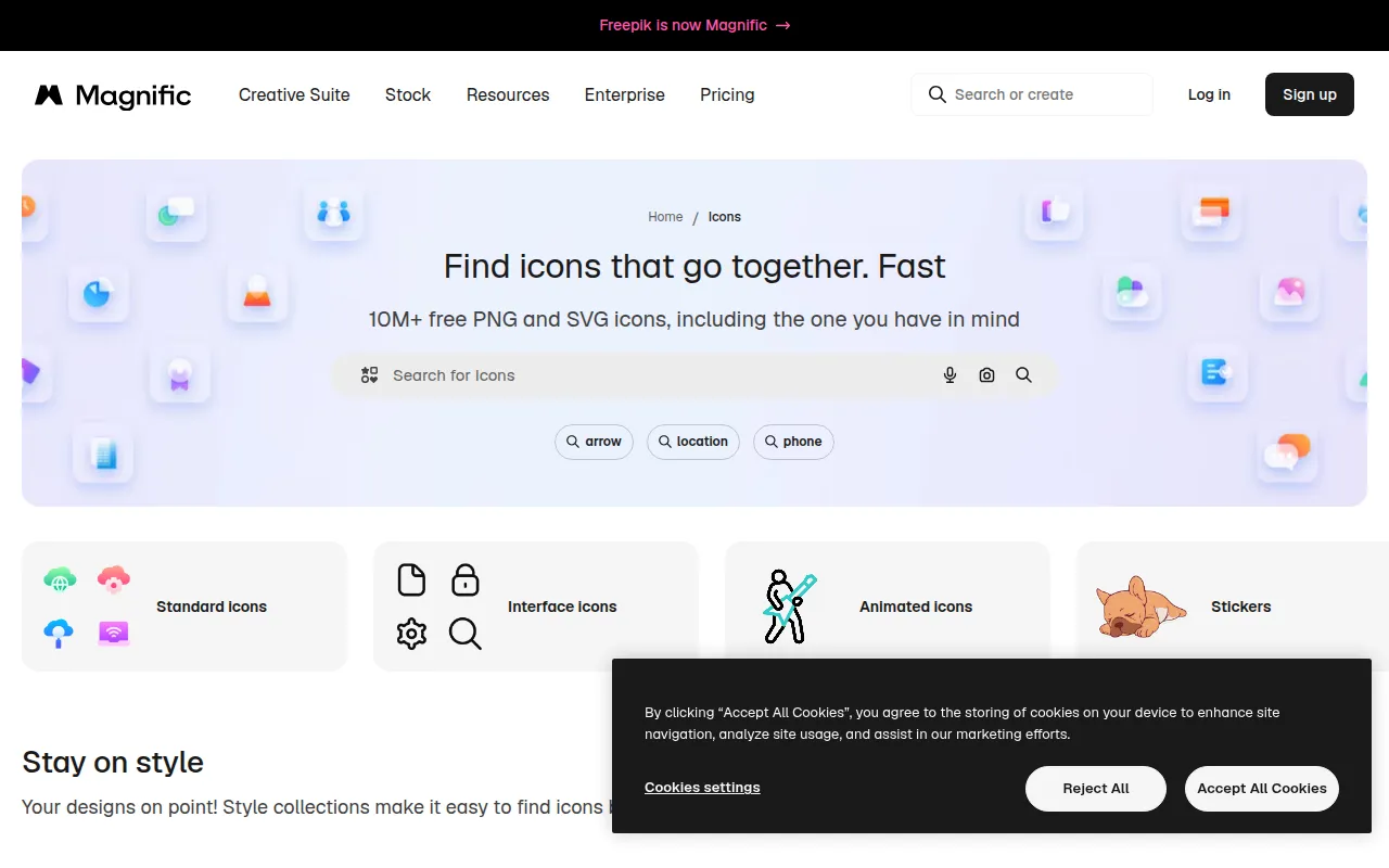 Screenshot of Iconfinder: Redirected