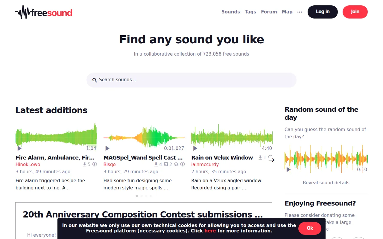 Screenshot of Freesound: Your Audio Archive