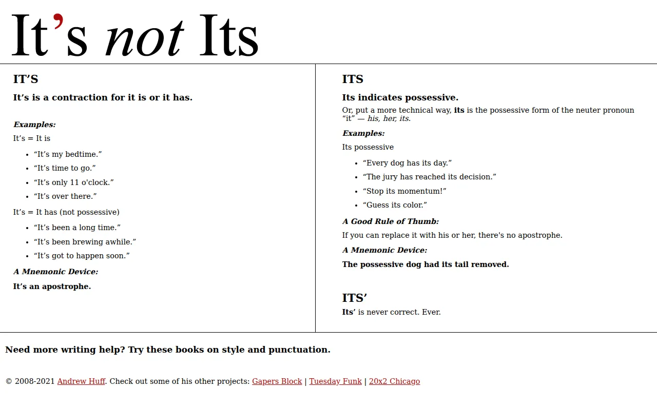 Screenshot of Its Not Its